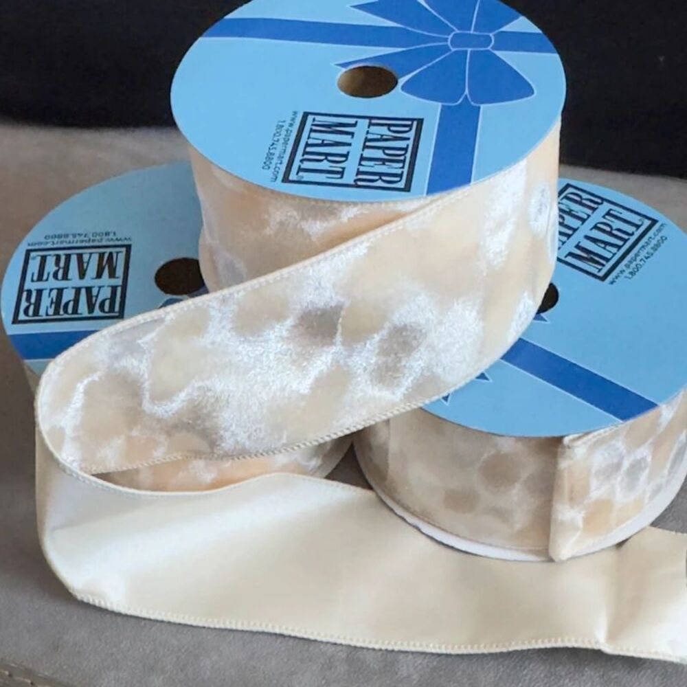 2.5 Inch Wired Ribbon Brushed Velvet Ivory Wedding Crafts Christmas 10 Yards